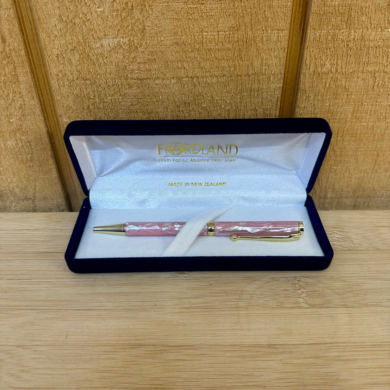 Slimline Ballpoint Pen - Pink Tinted Abalone Pearl & Gold  Plated Metal