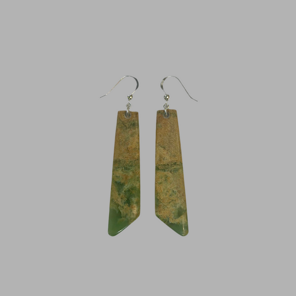 Te Wahi Pounamu Angled Flower Jade Drop Earrings 52mm
