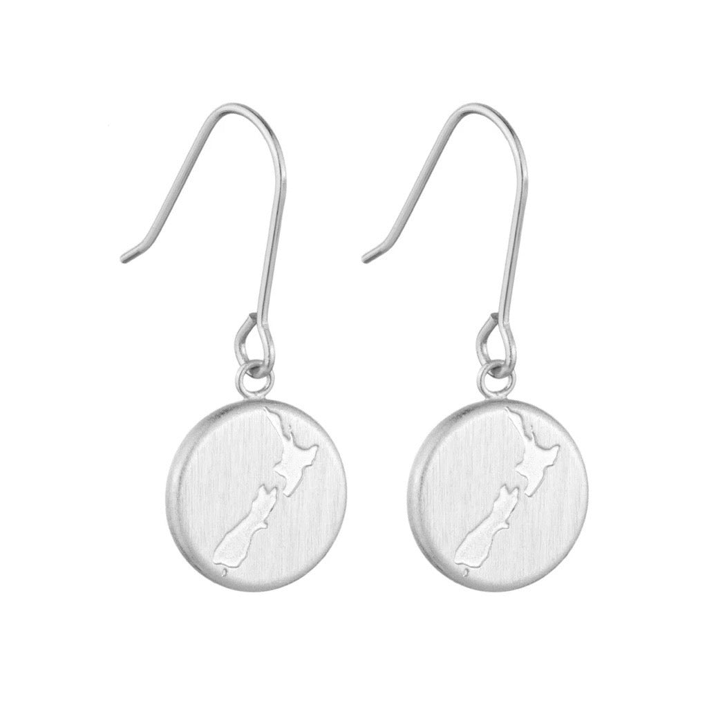 Round New Zealand/Aotearoa Map Pendant Earrings