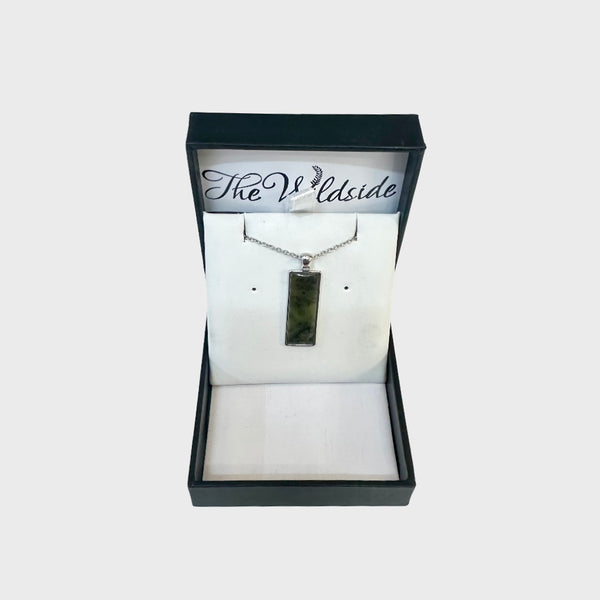 Sterling Silver NZ Greenstone Rectangle Pendant