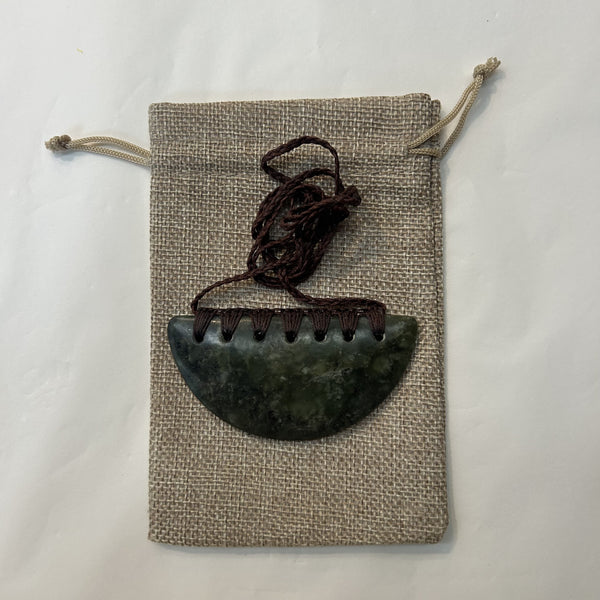 Pounamu Breast Plate - Medium - Brown cord