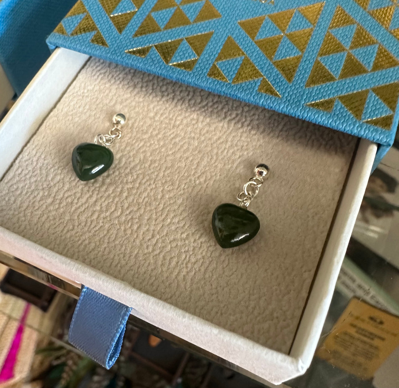 Greenstone Heart Stud Earrings
