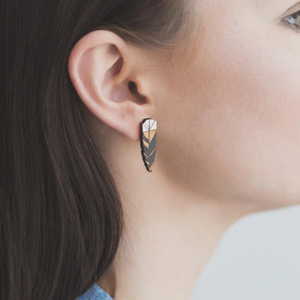 Huia Feather Rimu Stud Earrings by Natty