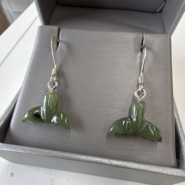 Greenstone Whale Tail Earrings 1.25cm