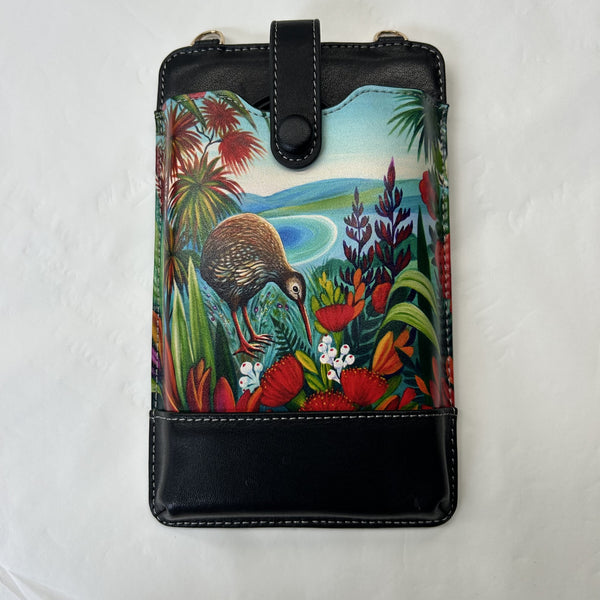 Cell Phone Bag Flat Sided Kiwi in flowers